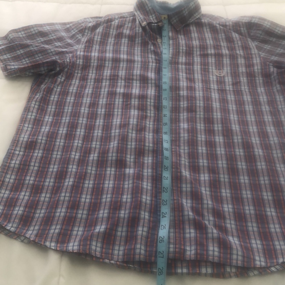 Chaps easy care short sleeve button down shirt atriped orange blue and white - Picture 4 of 8